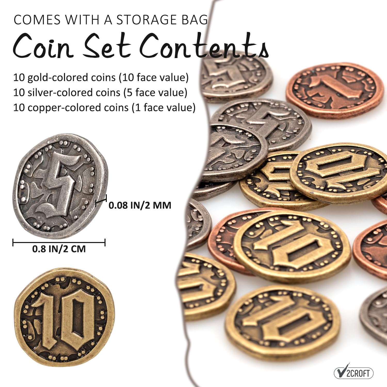 v2croft coins-face-value-10-5-1 showing clear denominations for transactions.