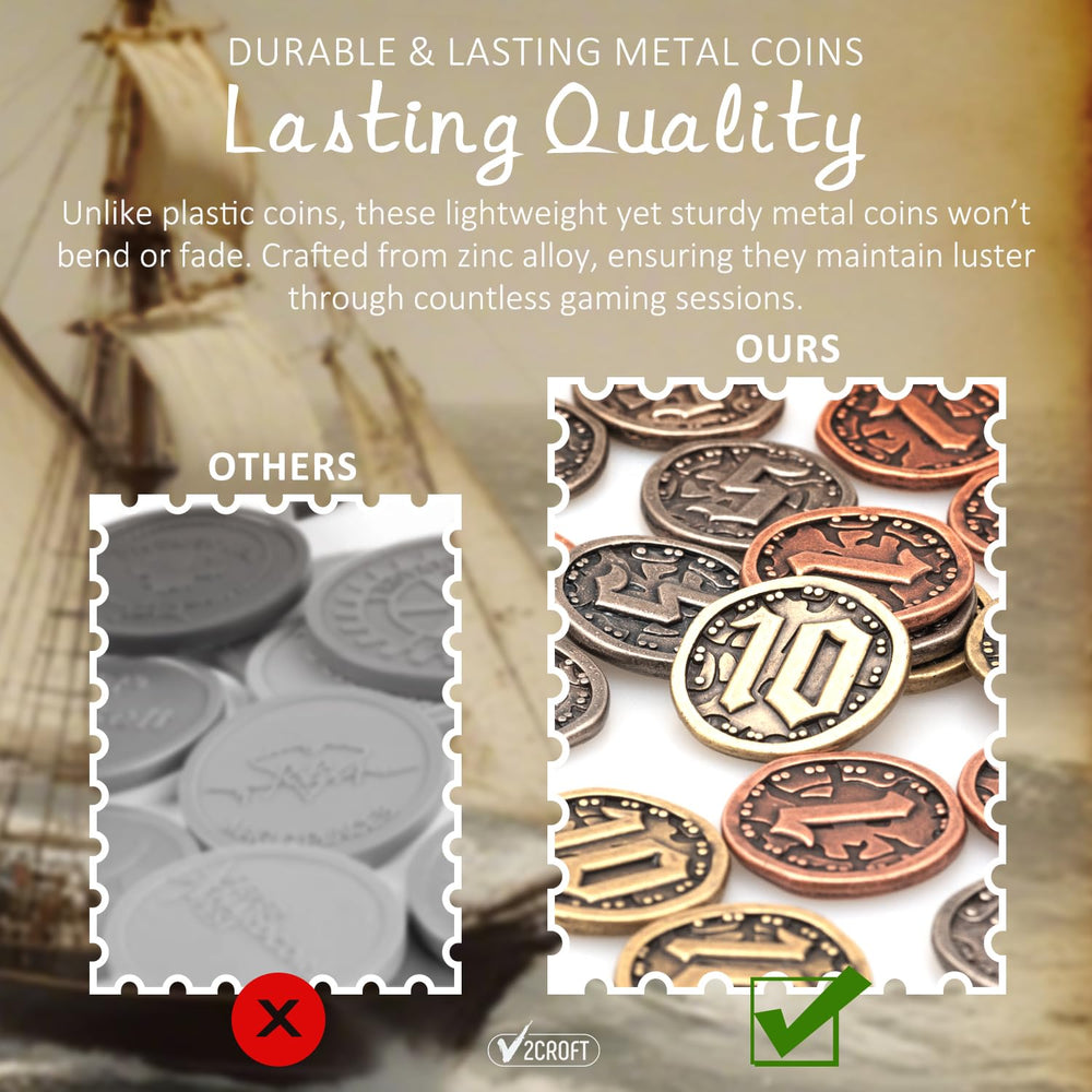 v2croft durable zinc alloy coins with realistic clink for immersion.