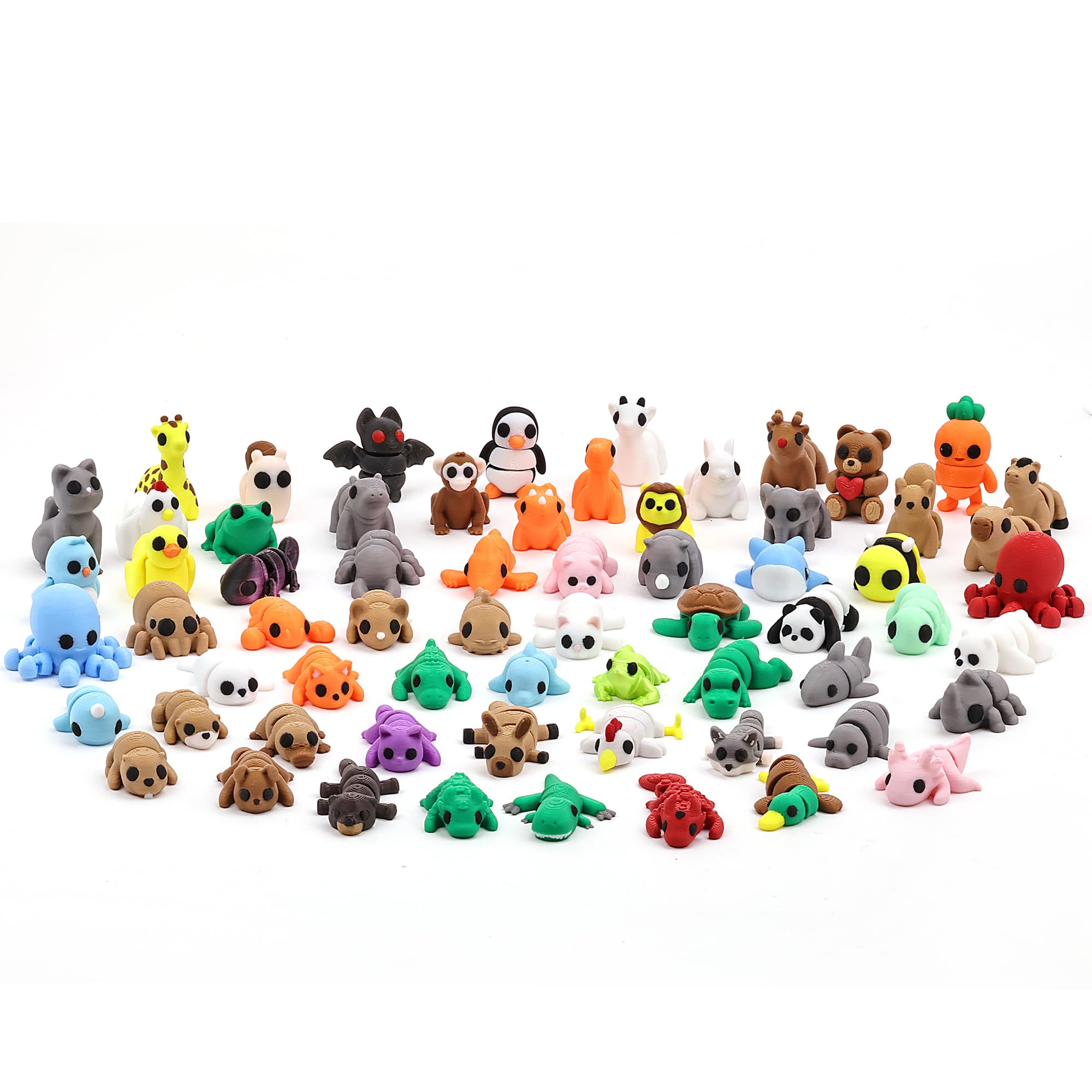 VABAO 65-piece 3D printed animal figurines set for desk decor and tactile play.