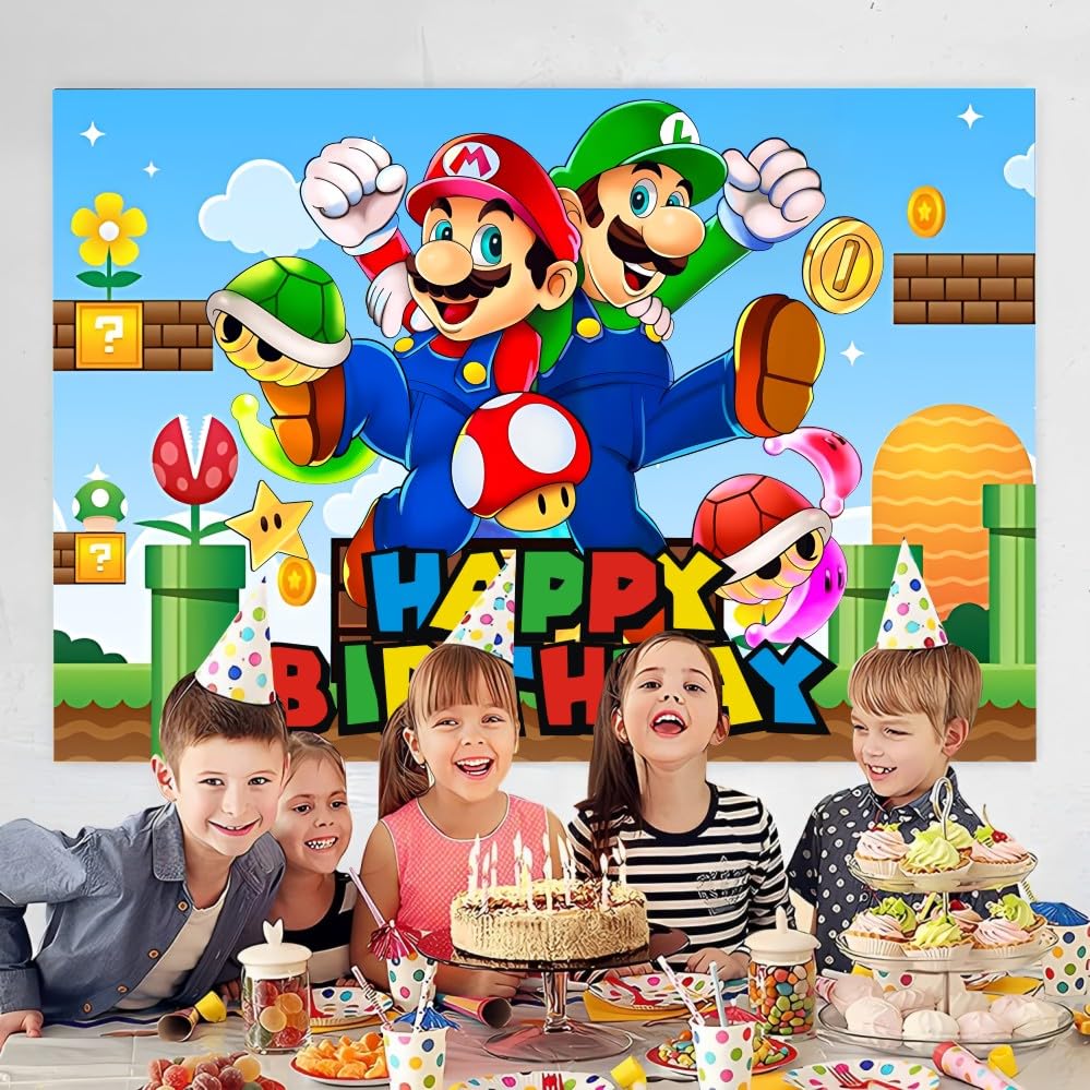VAESCOL Mario banner for birthday party boosts festive ambiance and photo opportunities.