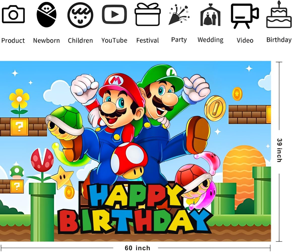 VAESCOL Mario party decor setup helps transform a room into a playful celebration.