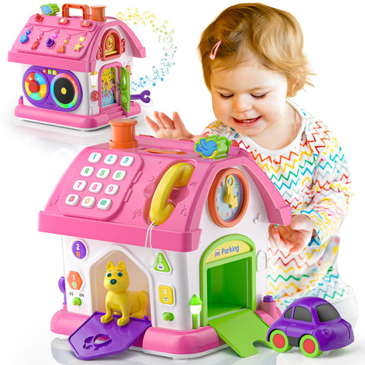 Vahome musical Montessori toy front view in pink supports fine motor skills