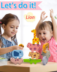 Vaiheng toddler sort and stack blocks with animals to teach color and shape recognition.
