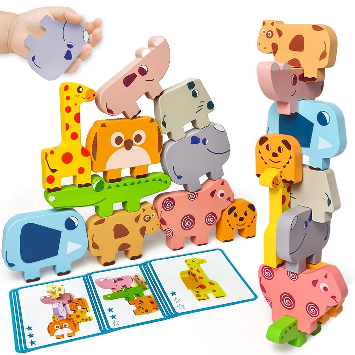 Vaiheng wooden animal blocks stack for toddlers, promoting fine motor skills and problem-solving.