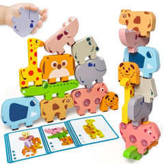Vaiheng wooden animal blocks stack for toddlers, promoting fine motor skills and problem-solving.