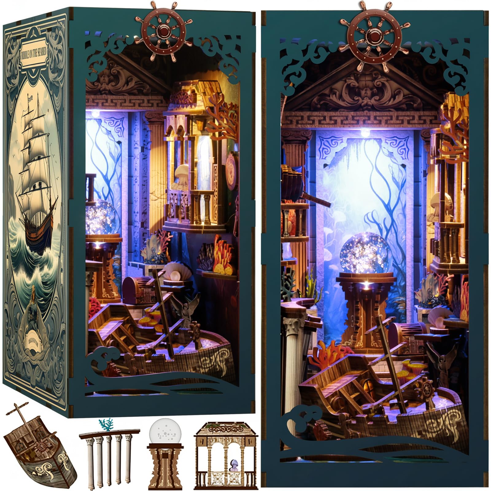 Vaki Vaki Sea Maze Book Nook kit with dust cover and LED light