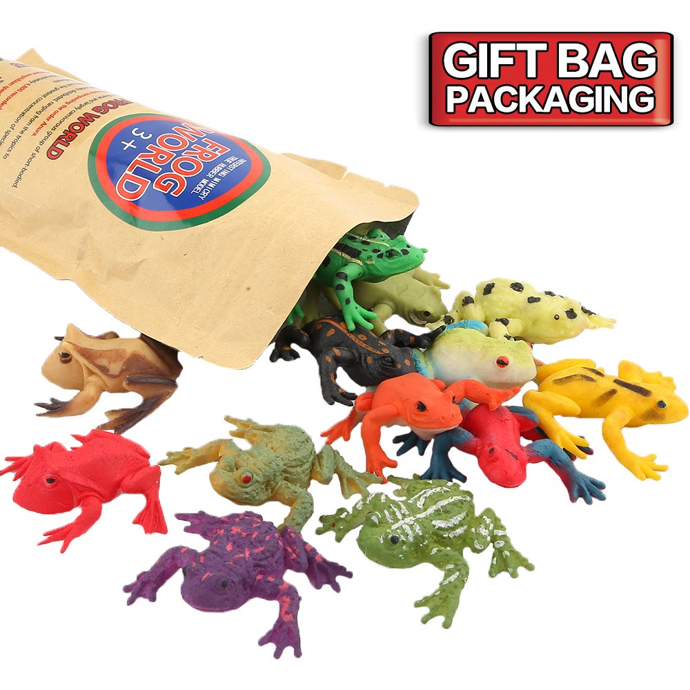ValeforToy black mini rubber frog — assorted colors in a gift bag.