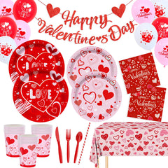Valentine's Day party supplies tableware bundle showcases cohesive hearts for elegant entertaining.