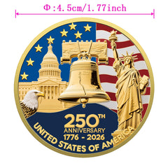 Valorforge 1.77-inch coin displaying the official 250th anniversary emblem with enamel detail