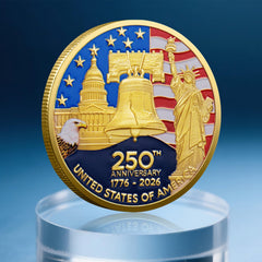 Valorforge 250th enamel detail coin with vibrant colors and insignia