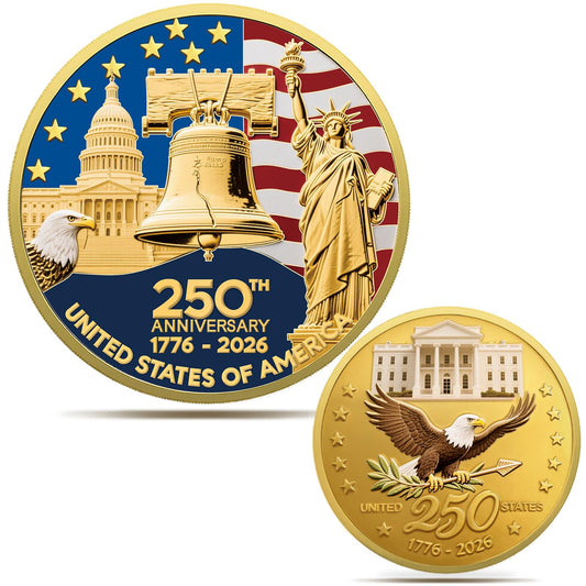 Valorforge Upgrade 1.77-inch coin with golden American flag design for display and pride
