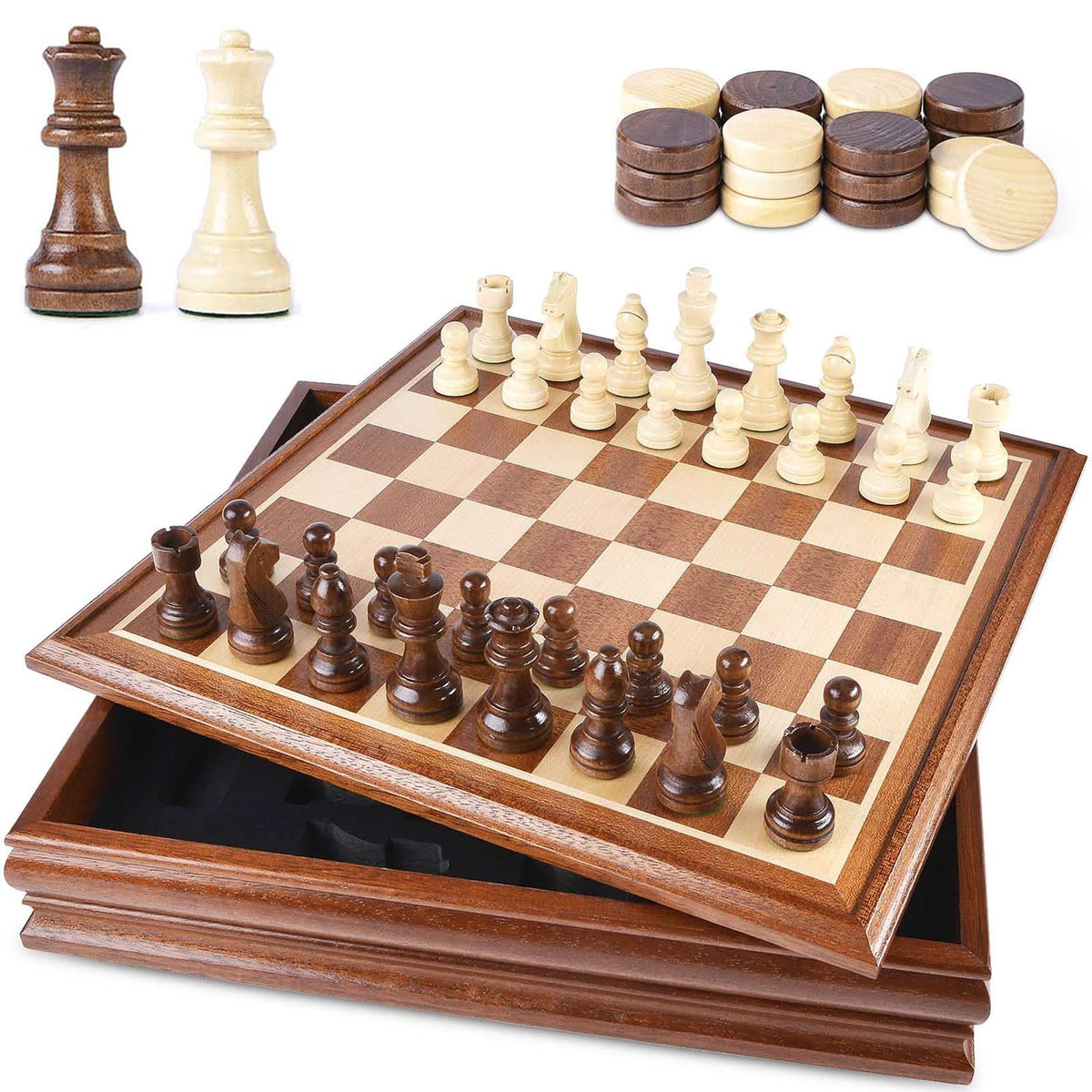 VAMSLOVE chess-board 15-inch with storage keeps pieces organized during play.