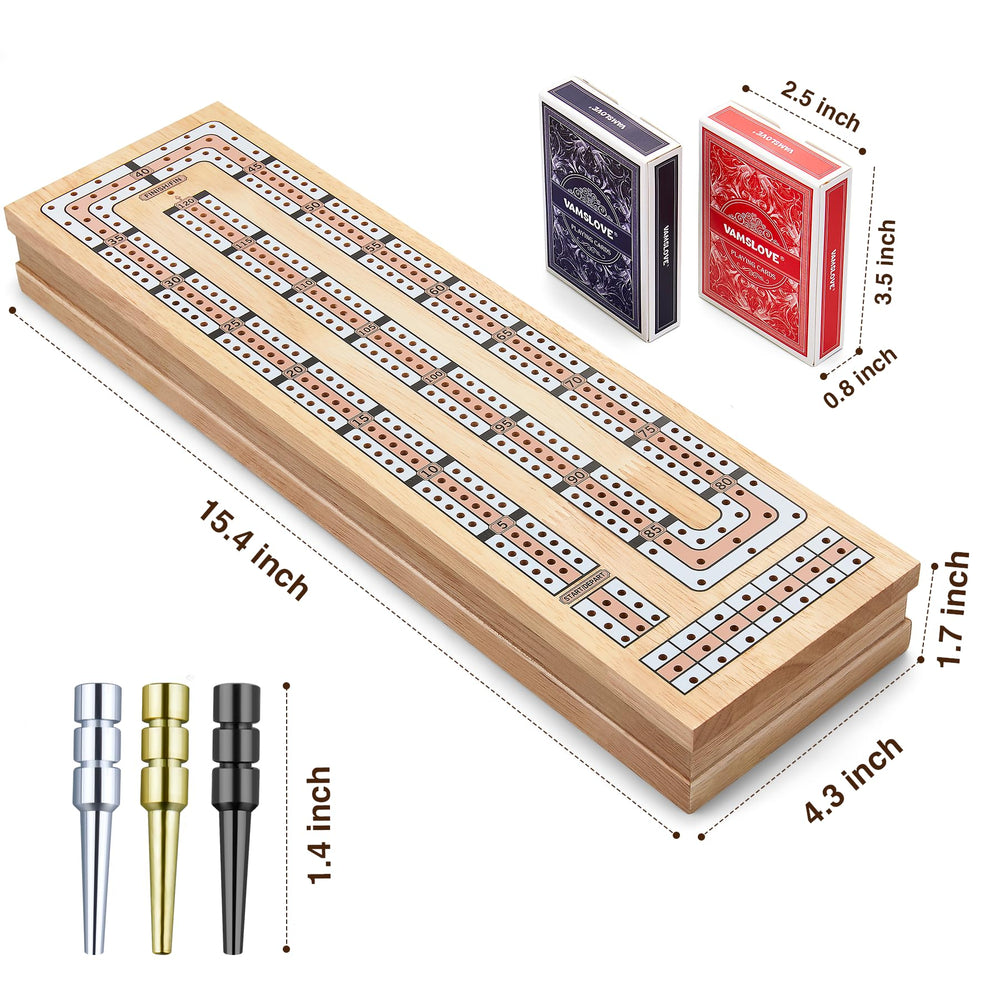 Vamslove cribbage board features 3-track layout and magnetic closure for secure transport
