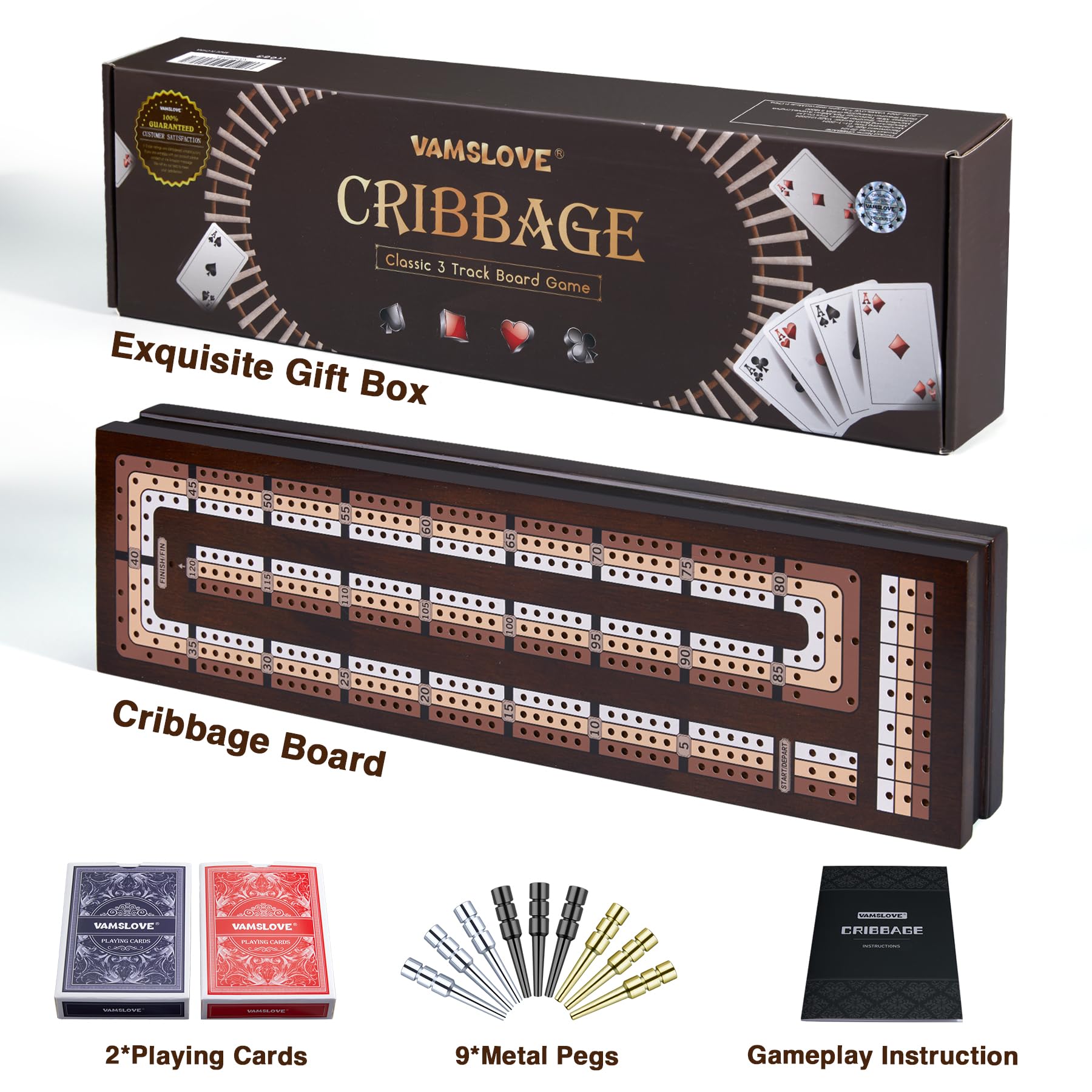 VAMSLOVE magnet-closure cribbage board keeps components secure