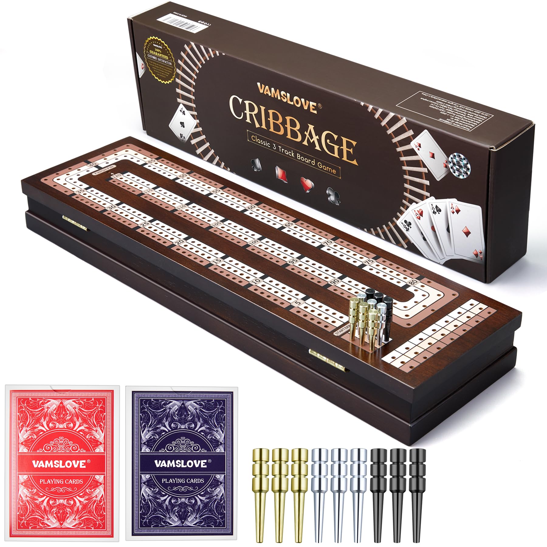 VAMSLOVE cribbage board with magnetic lock for smooth play