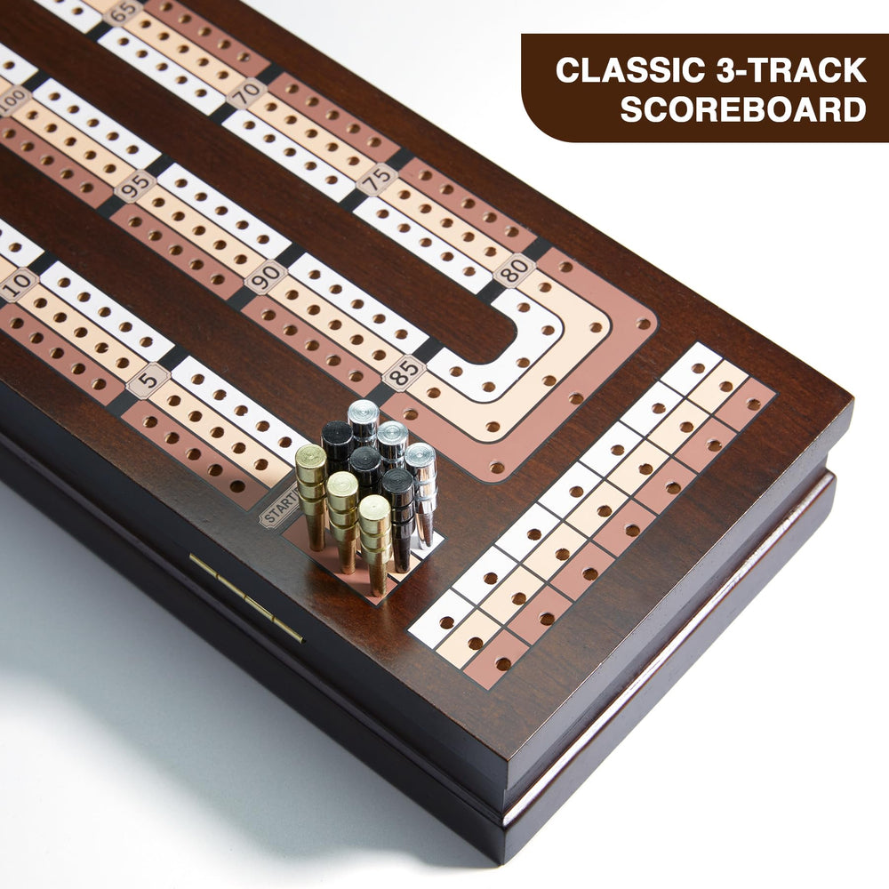 VAMSLOVE wooden cribbage board with storage slots keeping two decks organized