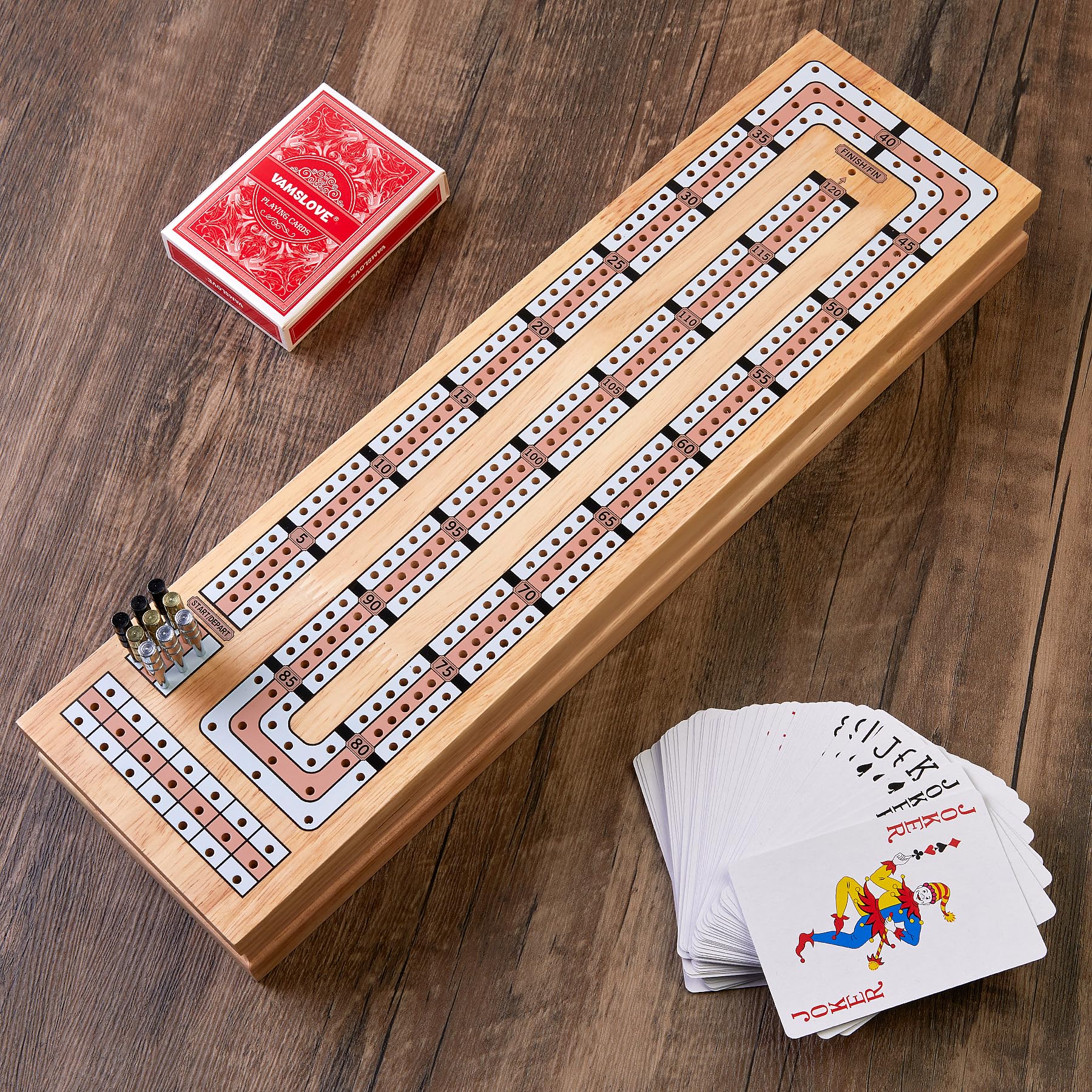Vamslove folded cribbage board with a slim, packable profile