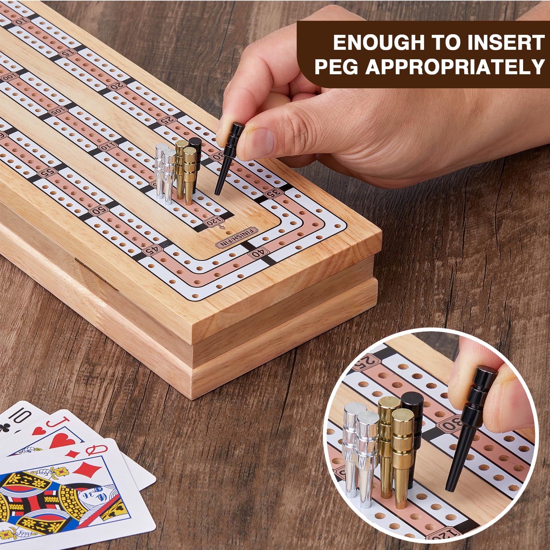 Vamslove pegs and decks stored in the board's compartments