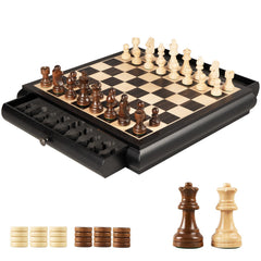 Vamslove wooden chess board with drawer storage, built for durable home play