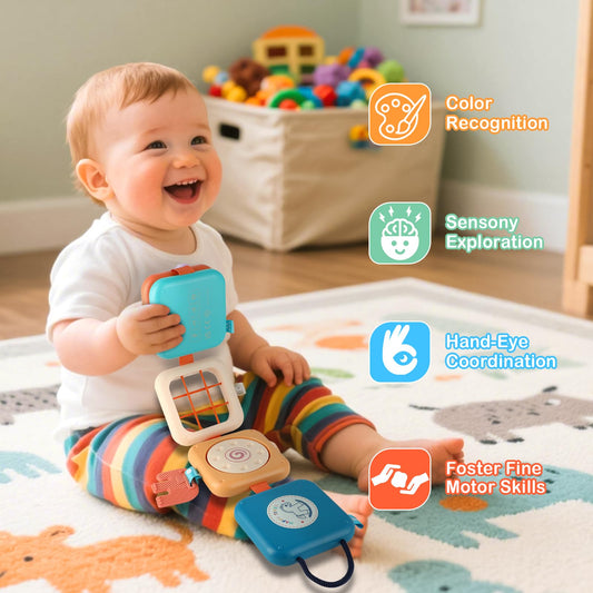 Vanchief Busy Board 8-in-1 activities illustrated for motor skill exploration.