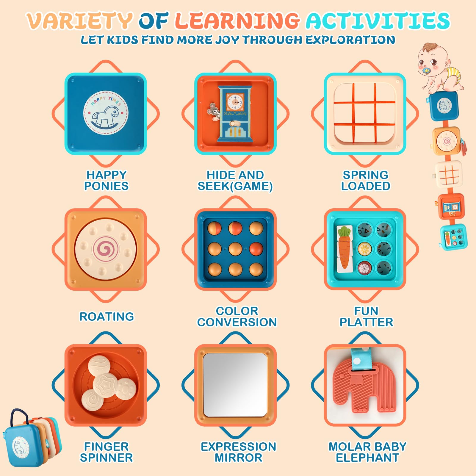 Vanchief Busy Board sensory textures highlight tactile and visual learning.