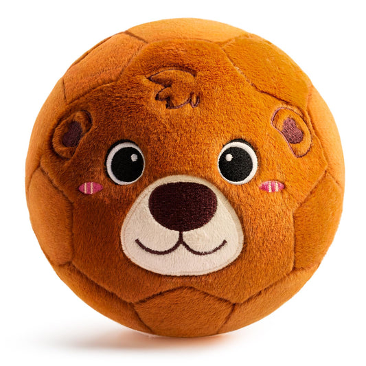 VangeBow Bear Plush Soccer Ball top view shows soft fur for indoor play