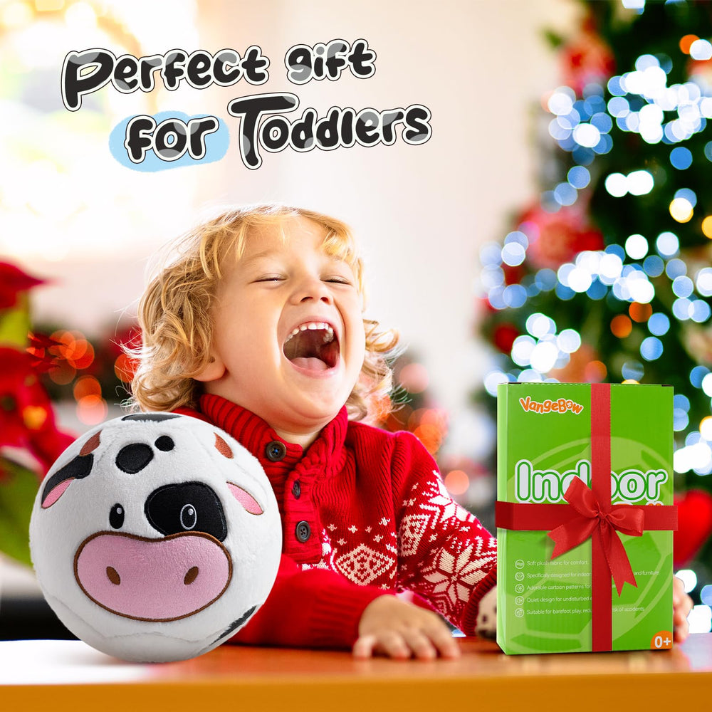 VangeBow Cow Plush Ball’s soft surface helps keep play quiet during pretend farm games.