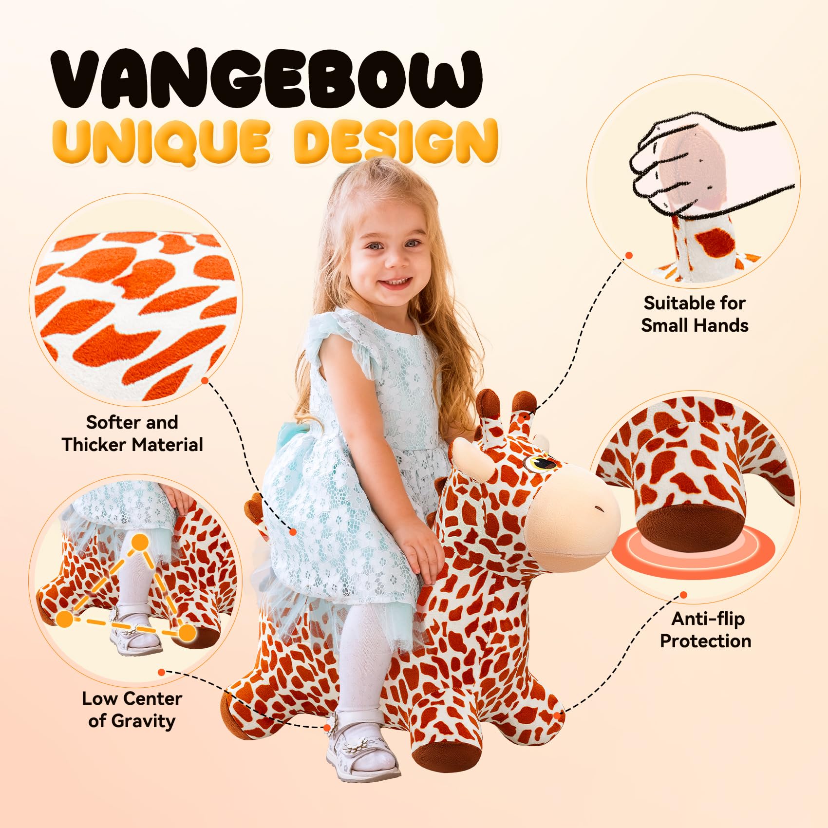 VangeBow giraffe-bouncy-horse-indoor-outdoor-use supports versatile play spaces.
