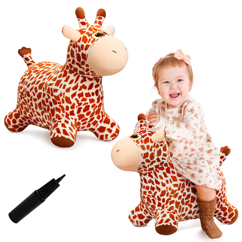 VangeBow giraffe-bouncy-horse-plush-coat invites tactile play and safari-inspired fun for toddlers.