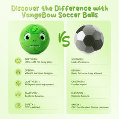 VangeBow plush dinosaur ball ready for toddler kicking and gentle play
