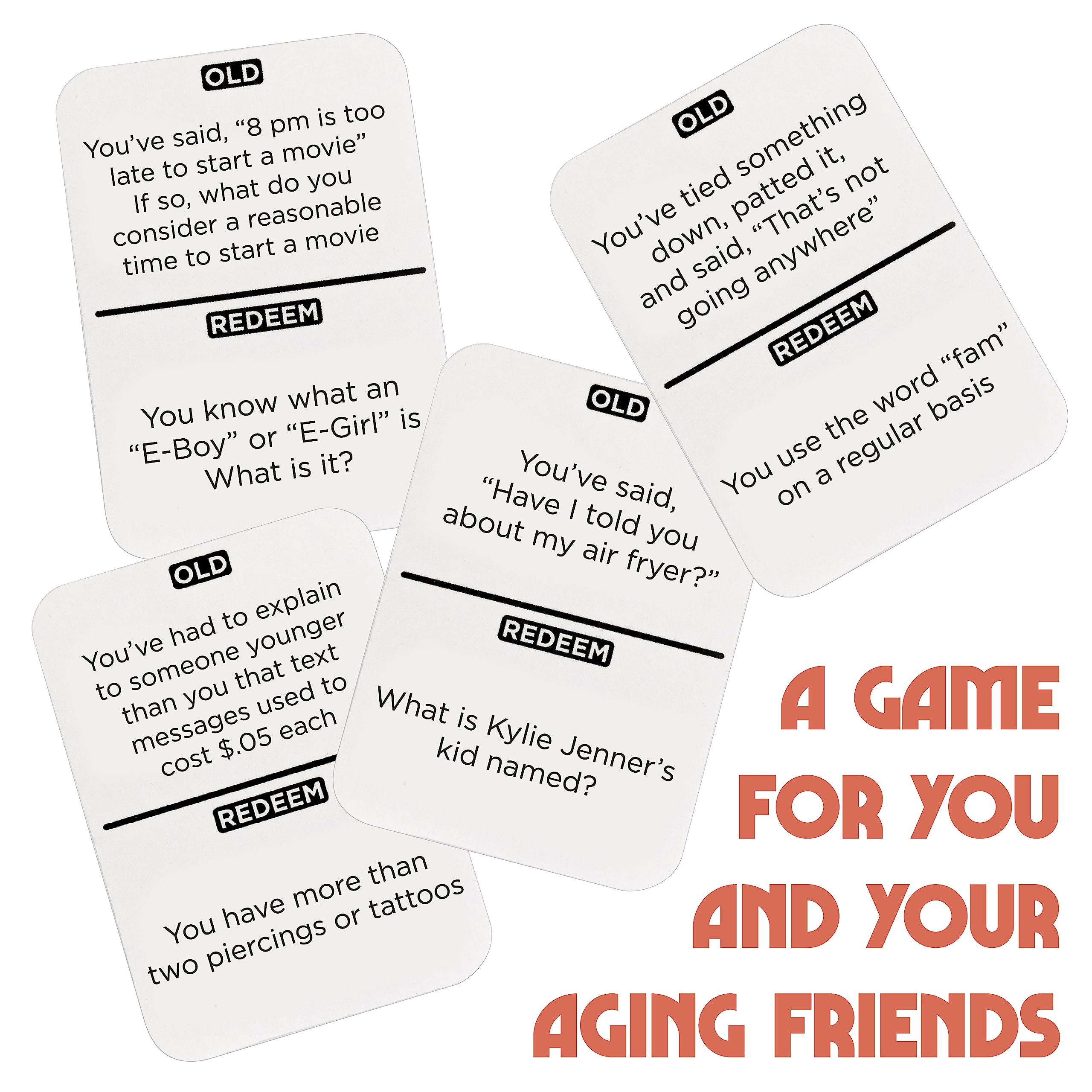 Vango You’re Getting Old cards spread on table sparking playful conversation.