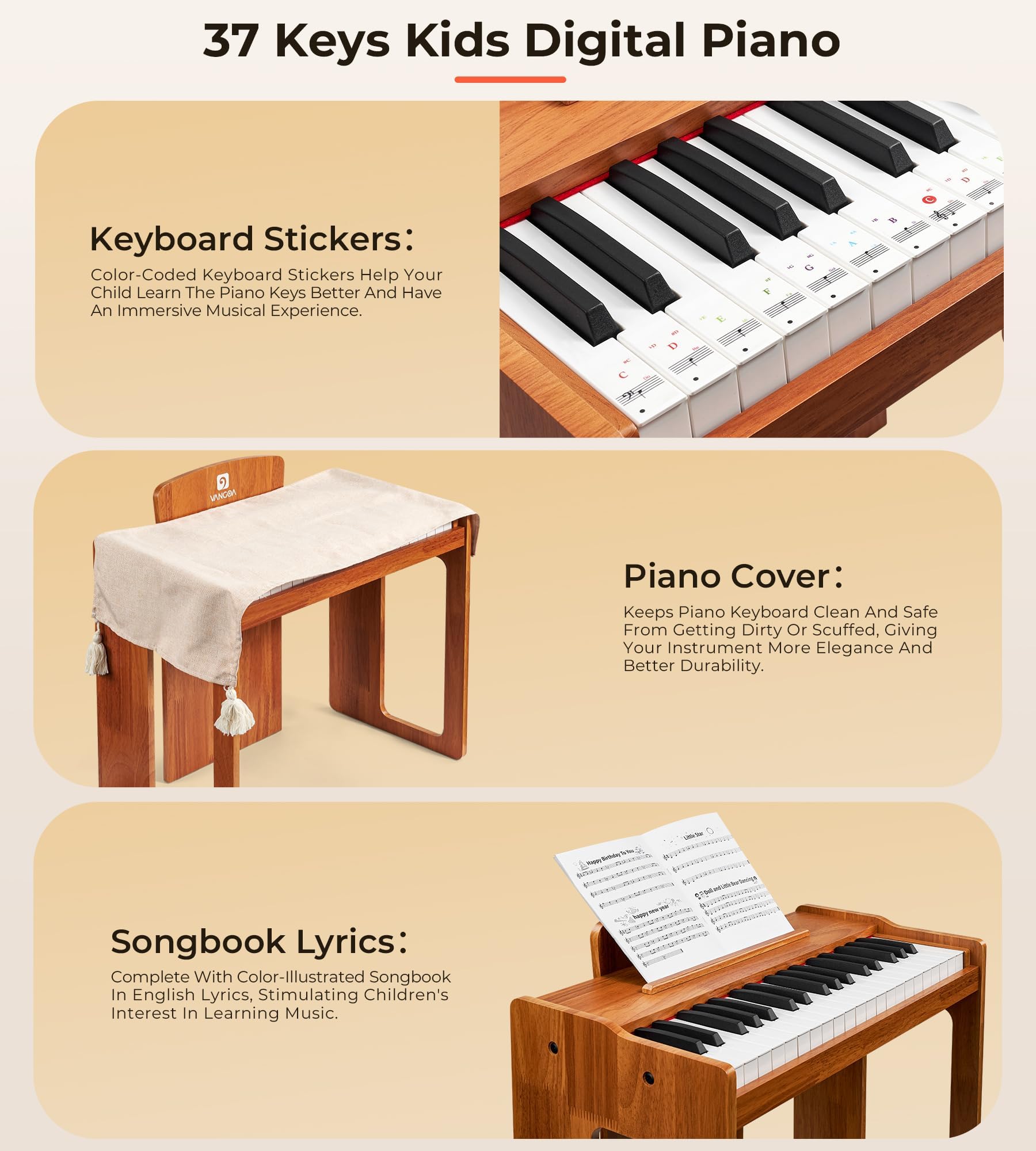 Vangoa Kids Piano is ideal for screen-free playtime and focus.