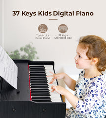 Vangoa 37-key setup mimics full-size piano for easy progression.