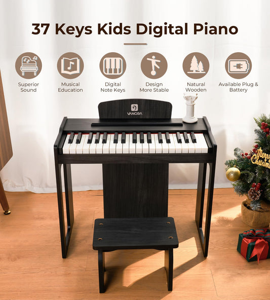 Vangoa wood piano dust cover protecting keys during playtime.