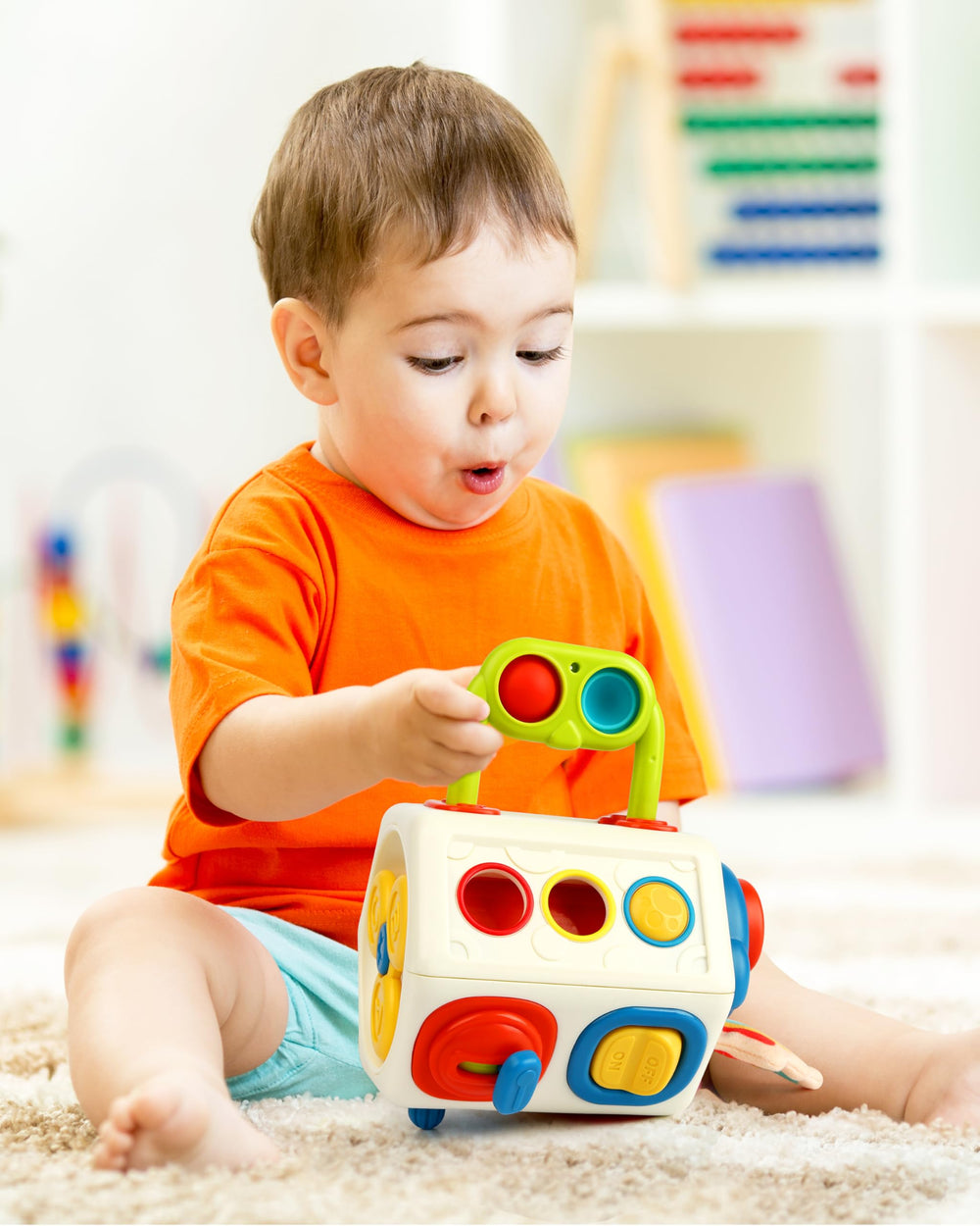 Vanmor 10-in-1 Busy Cube pull-handle-bubble module offers tactile bubble play