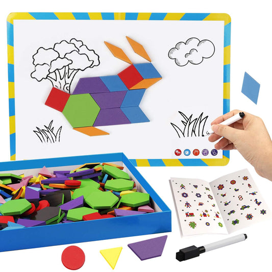 Vanmor 216-piece magnetic pattern blocks set for creative play and learning
