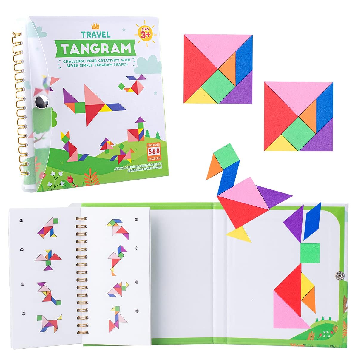 Vanmor Travel Tangram Puzzle with colorful magnetic blocks for portable family fun on the go.