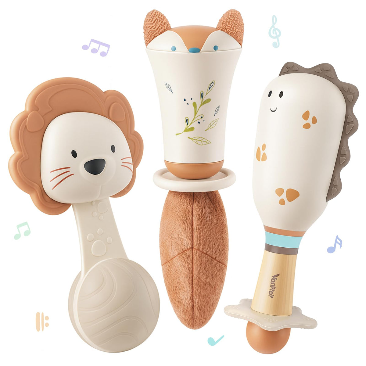 Vanplay fox rattle for babies promotes auditory and tactile exploration.