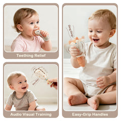 Vanplay lion rattle aids sensory development with varied textures.