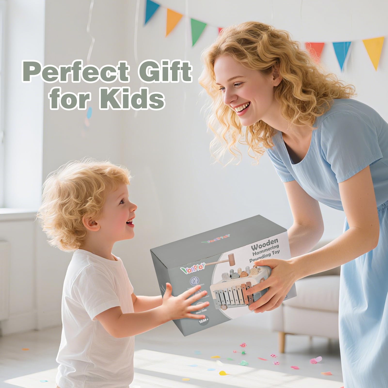 Vanplay bell spinners and push-pull bus offer engaging sensory feedback.