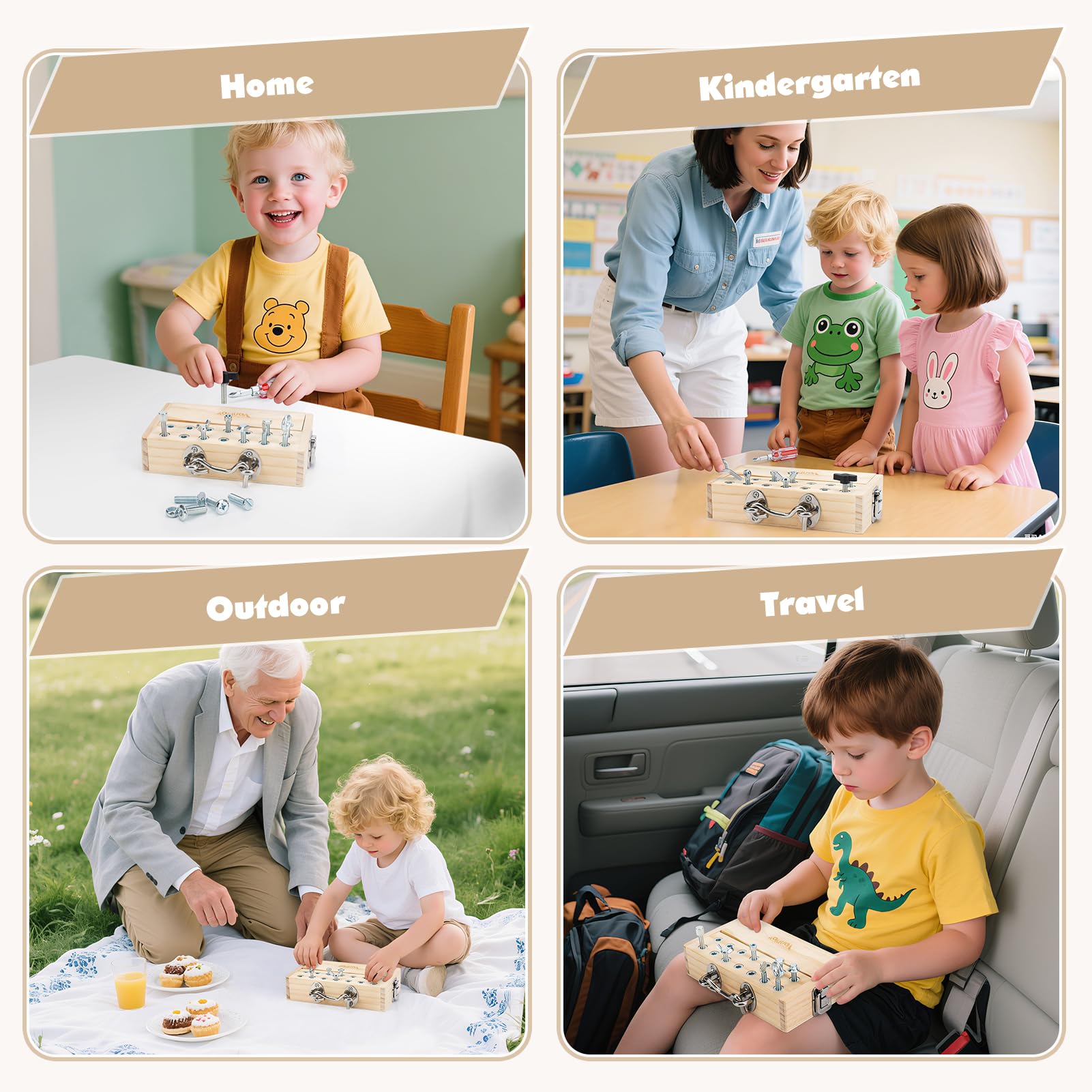 Vanplay dexterity-building wooden toy emphasizes turning and twisting for hand-eye coordination.