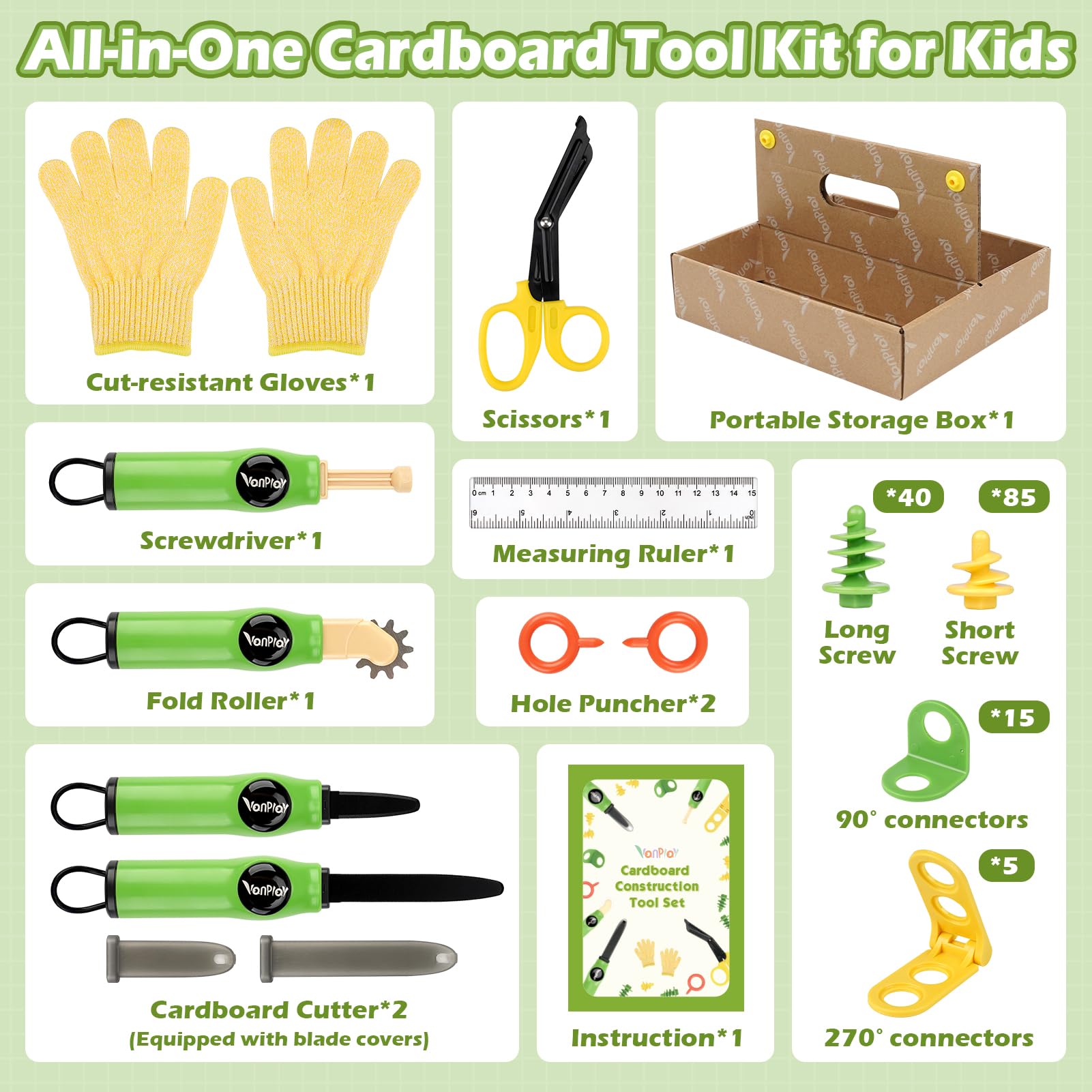 Vanplay fold-roller-tool helps create smooth folds for sturdy cardboard builds.