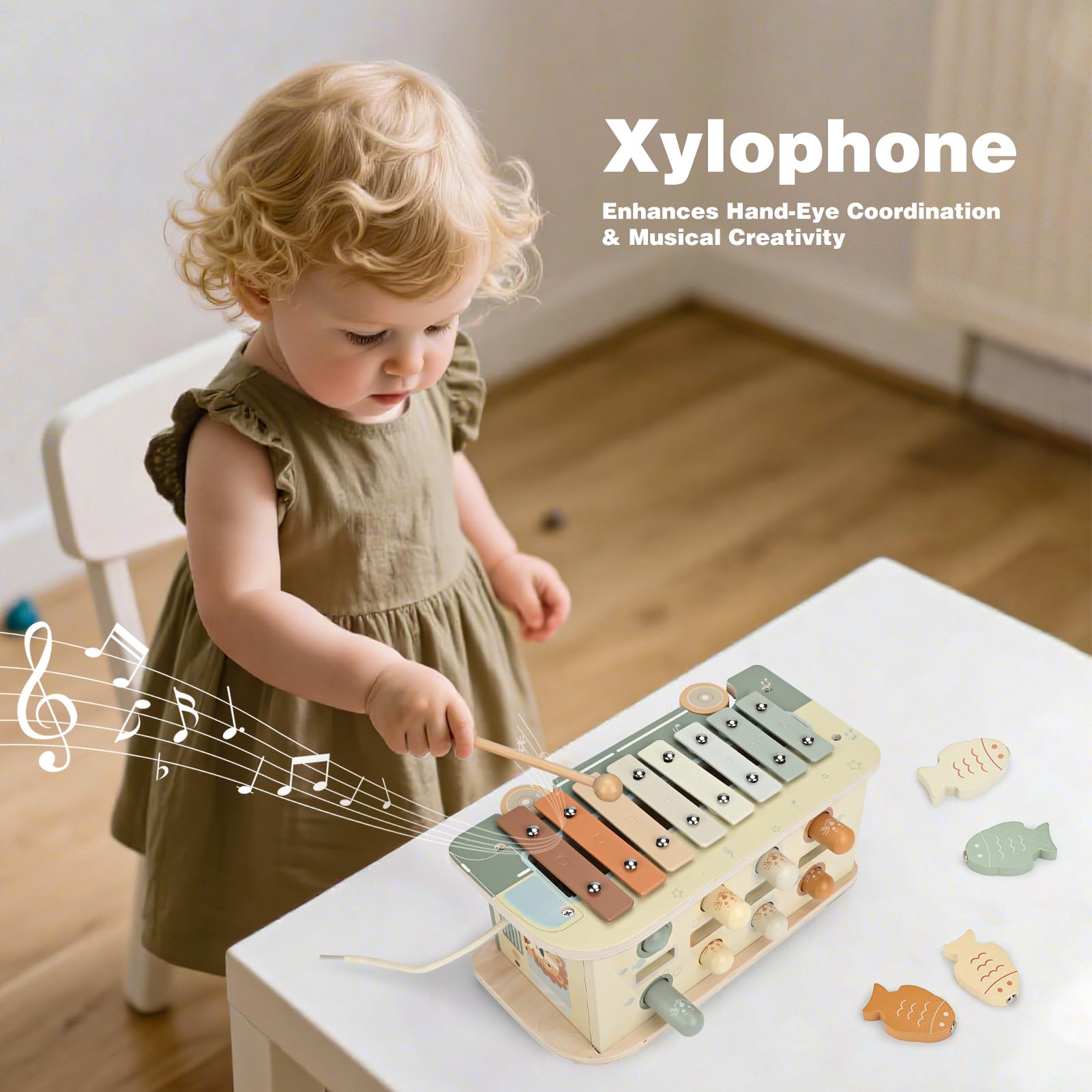 Vanplay wooden fishing game enhances fine motor skills and problem solving.