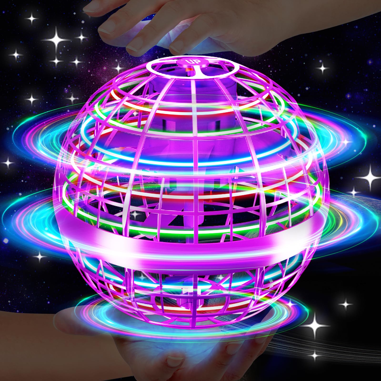 Vantexi Flying Orb Ball front view with LED glow for dynamic play