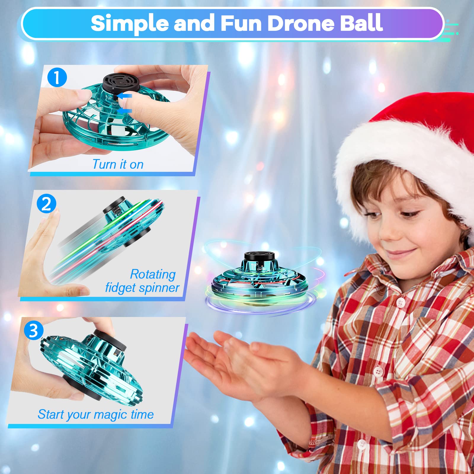 Vantexi LED fidget spinner drone, vibrant lights for night play.