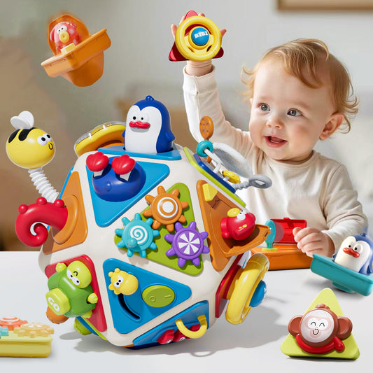 Vanvimen Busy Board cube gear panel boosts fine motor skills through twisting gears.