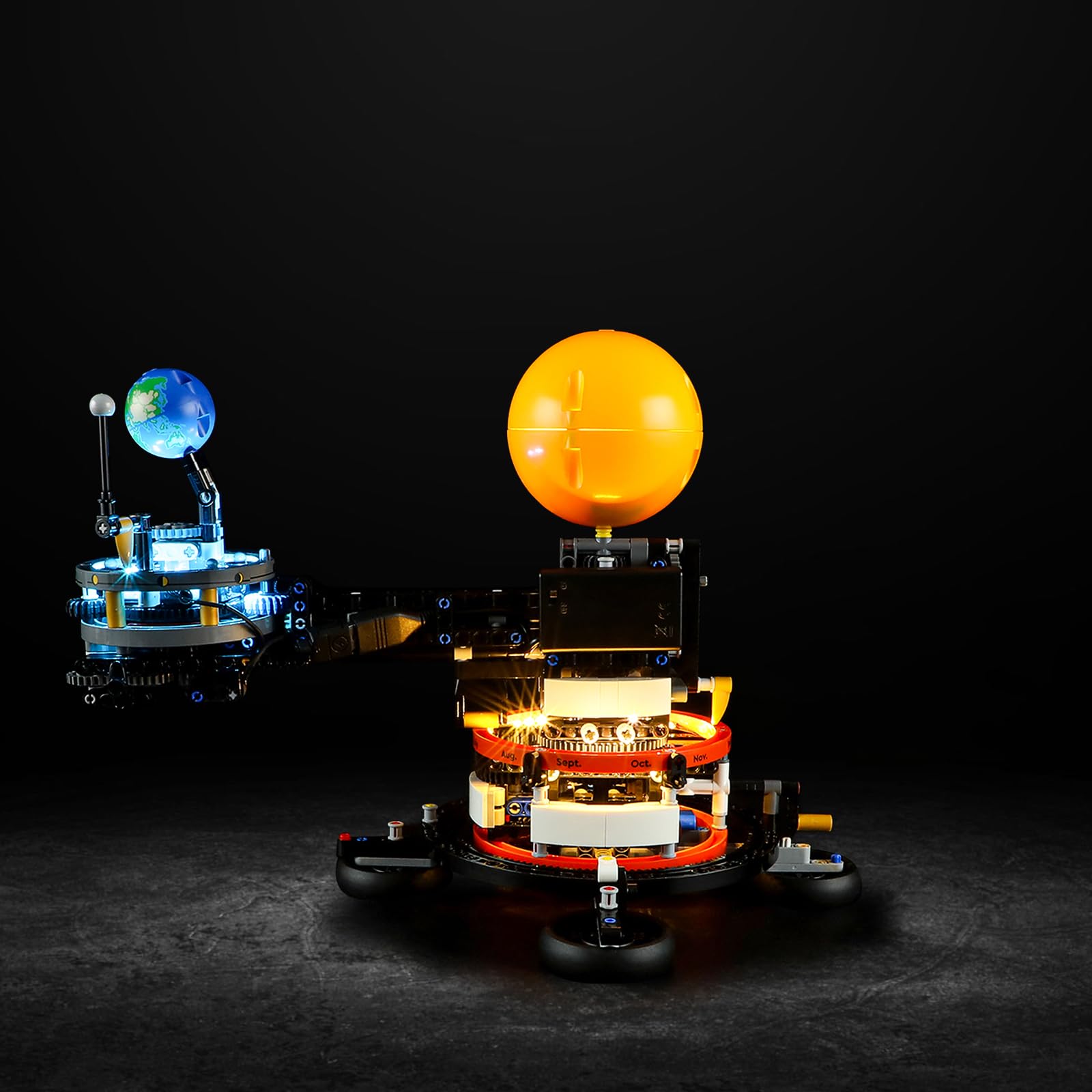 Vaodest LED earth-in-orbit lighting enhances display with dramatic glow.