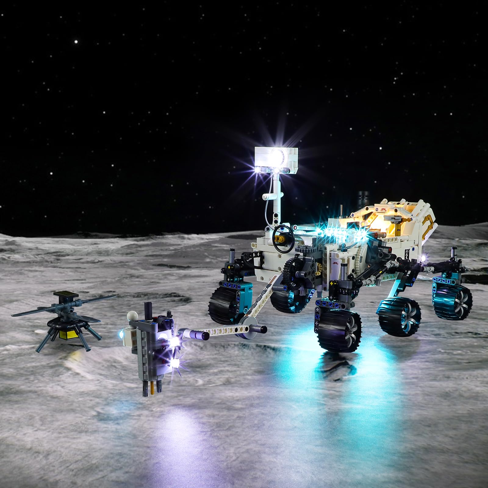 Vaodest LED light kit for 42158 Mars Rover with glowing display for night viewing.