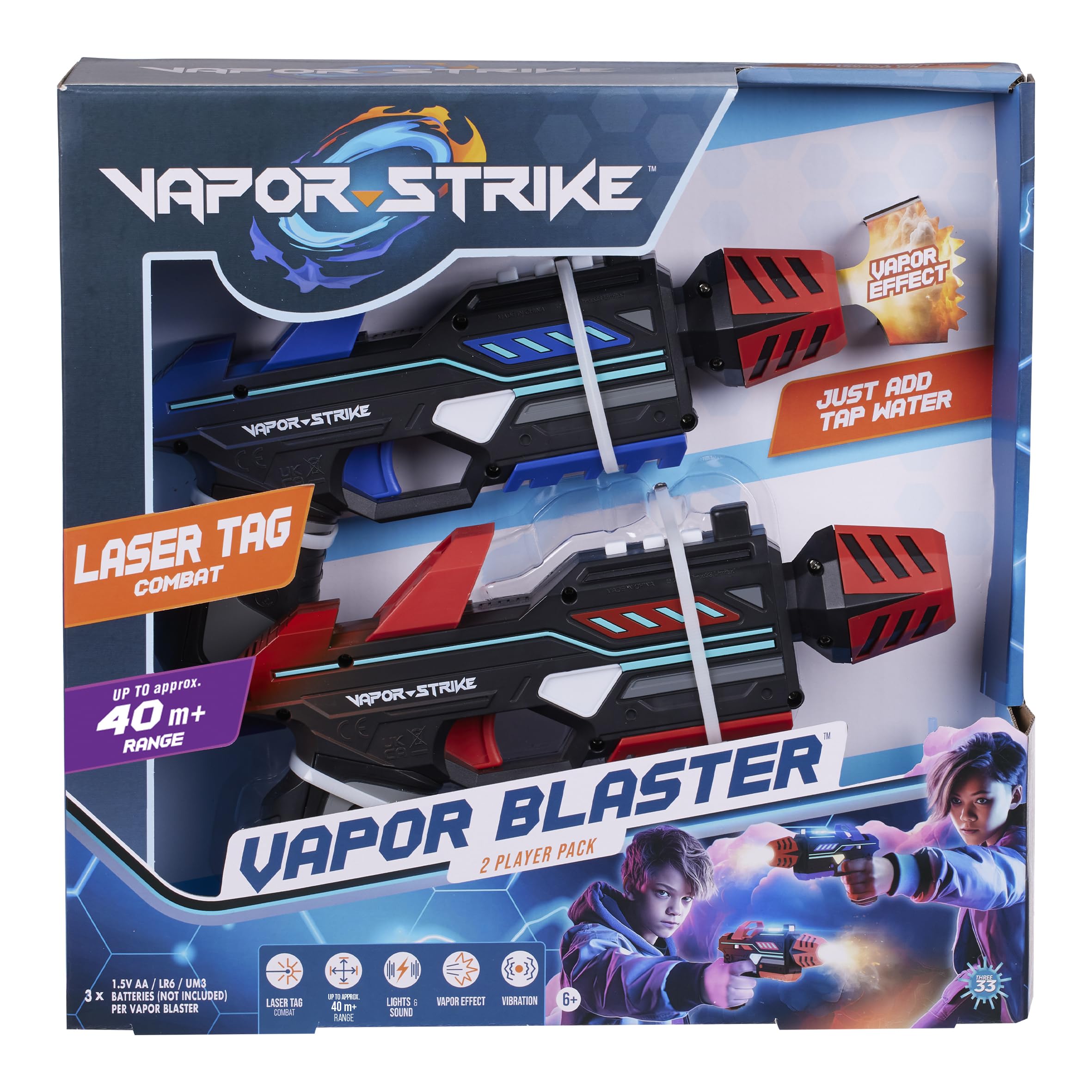 Vapor Strike vapor blaster 2-pack front view with bright lights for immersive gameplay