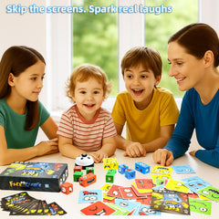 Varbertos wooden face-changing cube game setup with blocks for pattern matching.